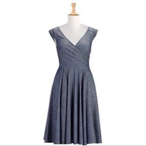Layered faux-wrap chambray dress